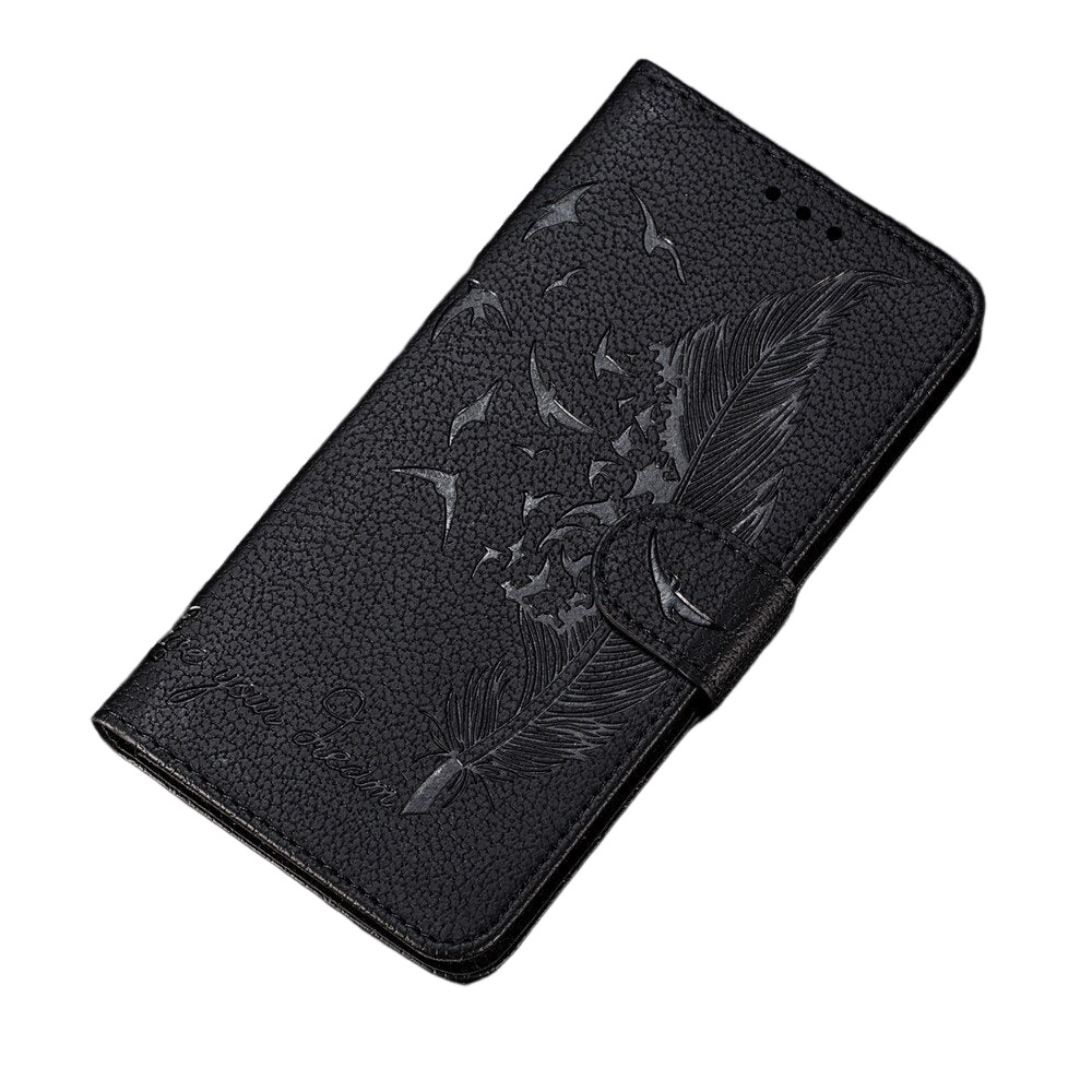 Anymob Huawei Case Black 3D Feather Embossed Leather Flip Cover-PEROZ Accessories