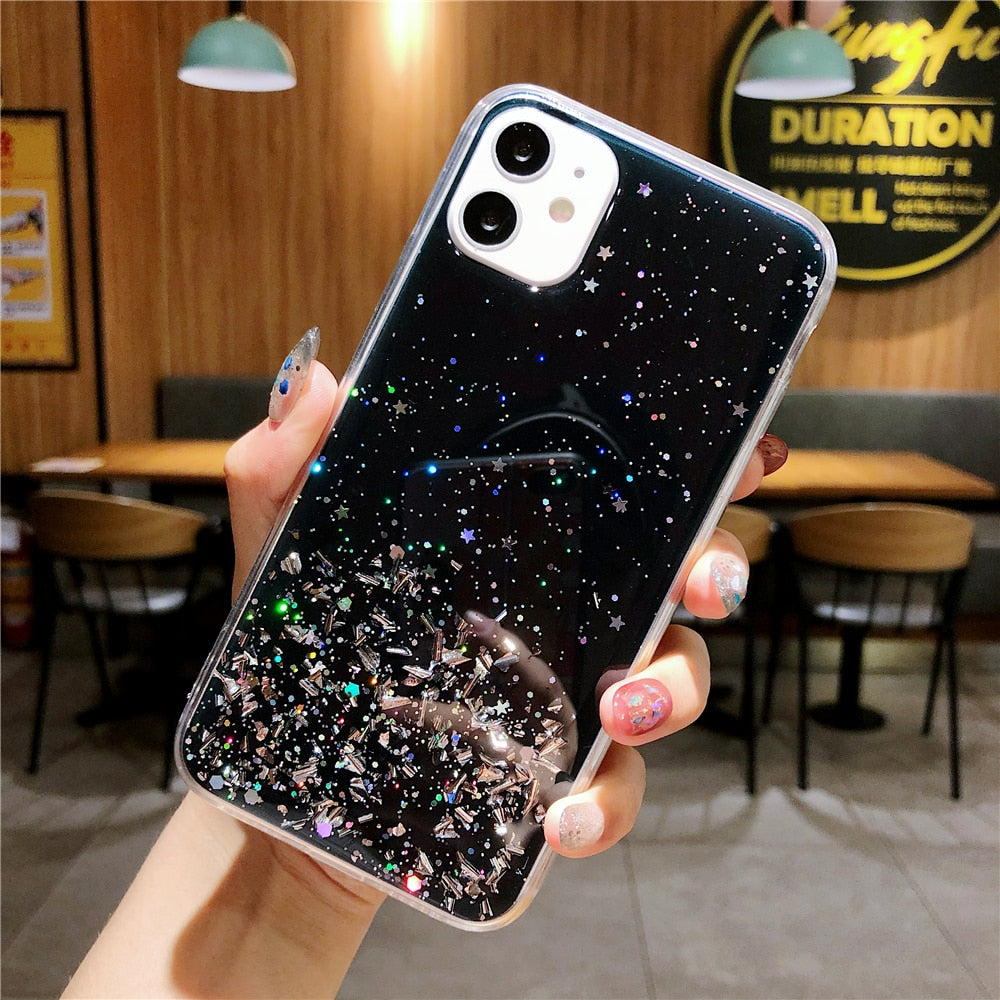 Anymob iPhone Case Black Transparent Silicone Bling Glitter Silver Foil Cover-Mobile Phone Cases-PEROZ Accessories