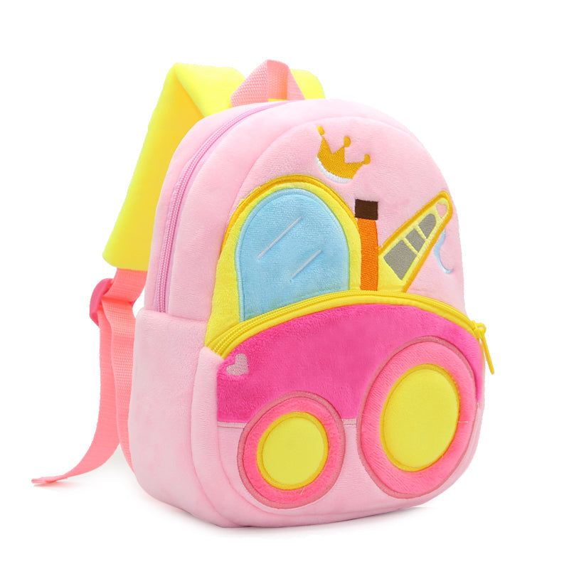 Anykidz 3D Pink Crane School Backpack Cute Vehicle With Cartoon Designs Children Toddler Plush Bag For Baby Girls and Boys-Backpacks-PEROZ Accessories