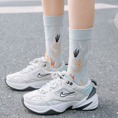 Anysox 5 Pairs Size 5-9 Fashion Socks Combed Cotton Art Abstract Fruits Oil Painting Novelty Happy Funny Christmas Gift for Women-Socks-PEROZ Accessories