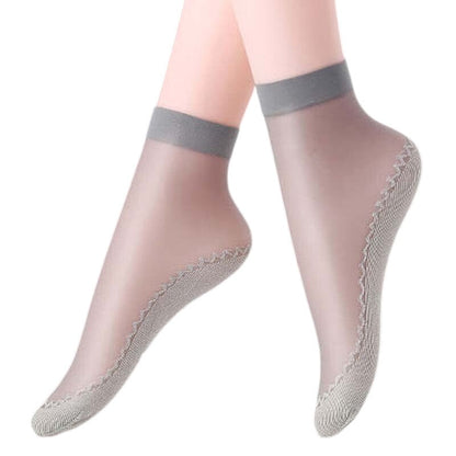 Anysox 10 Pairs Free Size Fashion Socks High Quality Velvet Silk Spring Summer Breathable Soft Cotton Bottom Wicking Slip-resistant for Women Grey-Socks-PEROZ Accessories