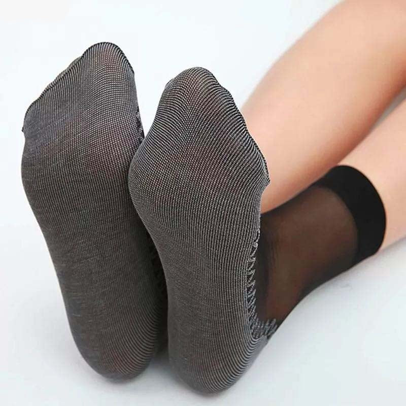 Anysox 10 Pairs Free Size Fashion Socks High Quality Velvet Silk Spring Summer Breathable Soft Cotton Bottom Wicking Slip-resistant for Women Grey-Socks-PEROZ Accessories