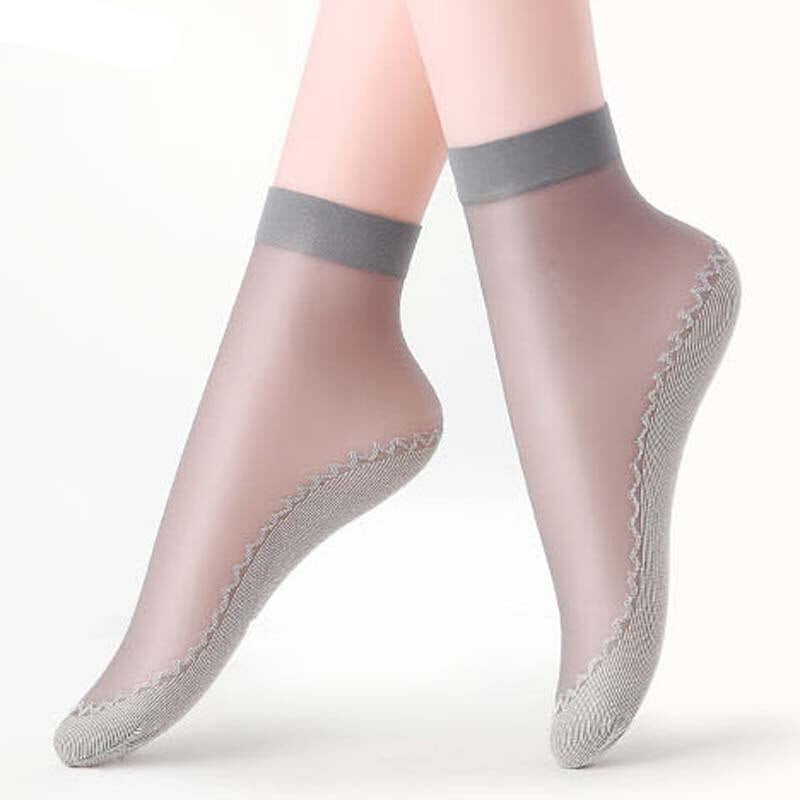 Anysox 10 Pairs Free Size Fashion Socks High Quality Velvet Silk Spring Summer Breathable Soft Cotton Bottom Wicking Slip-resistant for Women Grey-Socks-PEROZ Accessories