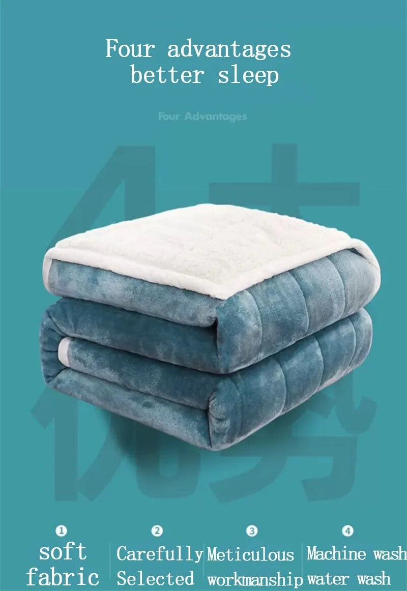 Anyhouz Blanket Light Blue Coral Fleece Autumn Winter Warm 3 Layers Thicken Flannel Soft Comfortable Warmth Quilts Washable 120x200cm-Blankets-PEROZ Accessories