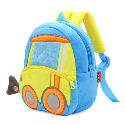 Anykidz 3D Blue Bulldozer Kids School Backpack Cute Cartoon Animal Style Children Toddler Plush Bag Perfect Accessories For Boys and Girls-Backpacks-PEROZ Accessories