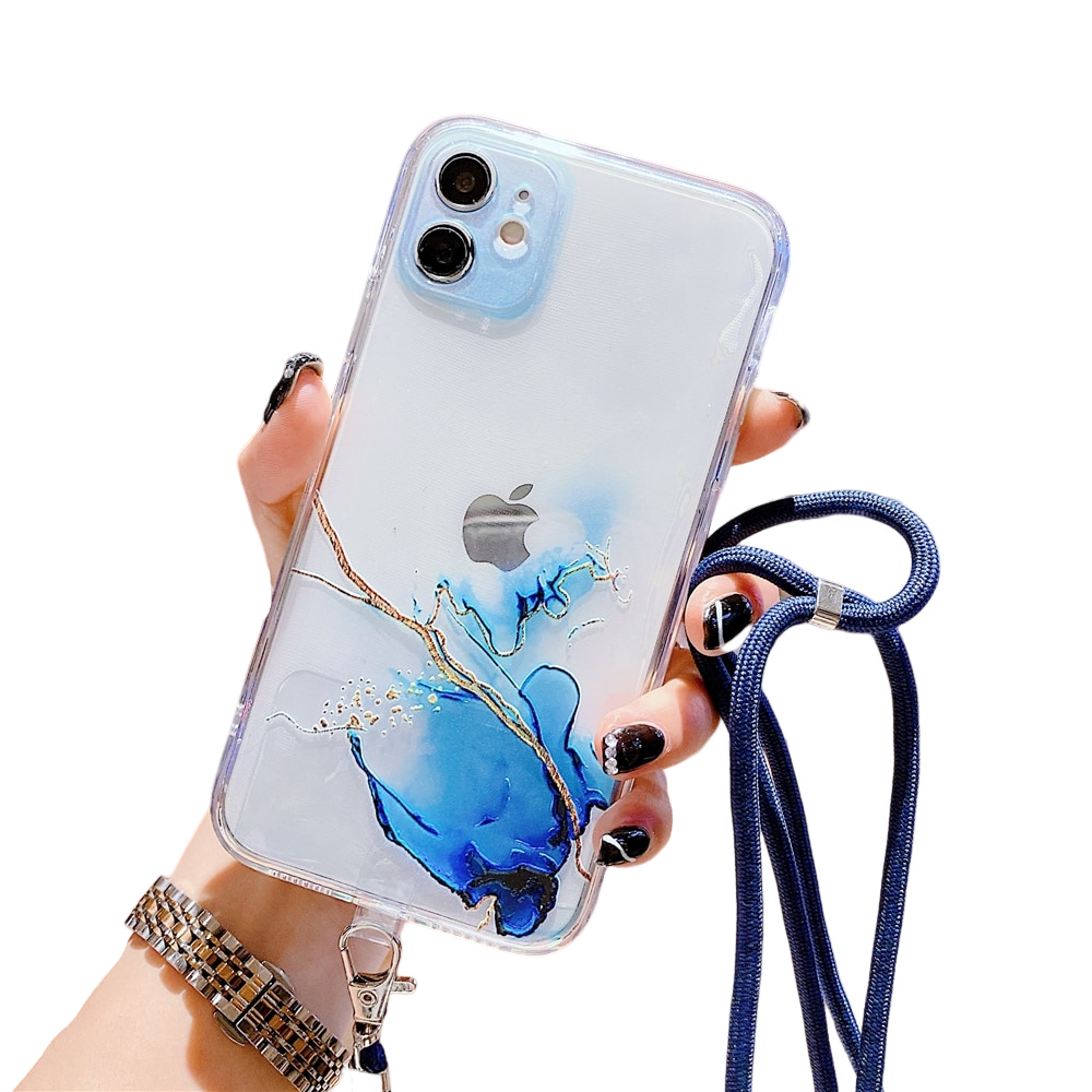 Anymob iPhone Case Blue Watercolor Pink Marble Soft Silicone Cover With Straps-Mobile Phone Cases-PEROZ Accessories