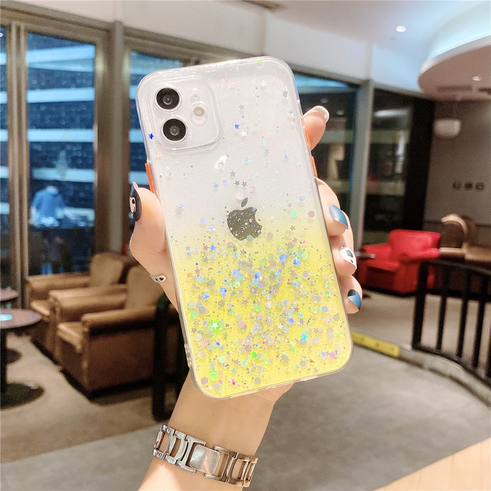 Anymob iPhone Case Yellow Bling Glitter Soft Silicone Cover with Camera Protection-Mobile Phone Cases-PEROZ Accessories