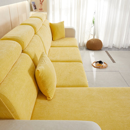 Anyhouz Sofa Cover Pastel Yellow L-Shape Polyester Chenille Thick Stretchable Cushion For Living Room Head Cushion Medium-Slipcovers-PEROZ Accessories