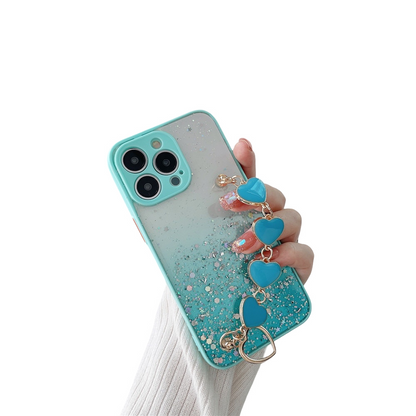 Anymob iPhone Case Turquoise Glitter Sequins Love Heart Bracelet Clear Soft Cover-Mobile Phone Cases-PEROZ Accessories