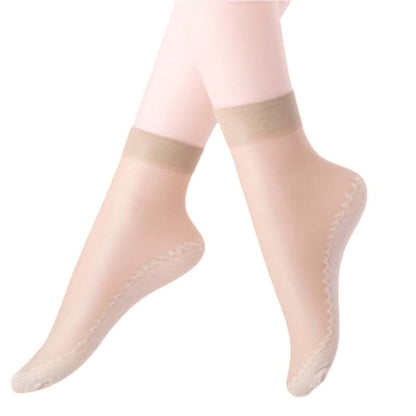 Anysox 10 Pairs Free Size Fashion Socks High Quality Velvet Silk Spring Summer Breathable Soft Cotton Bottom Wicking Slip-resistant for Women Beige-Socks-PEROZ Accessories