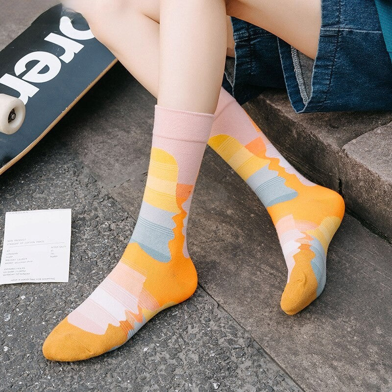 Anysox 5 Pairs Size 5-9 Fashion Socks Combed Cotton Art Abstract Fruits Oil Painting Novelty Happy Funny Christmas Gift for Women-Socks-PEROZ Accessories