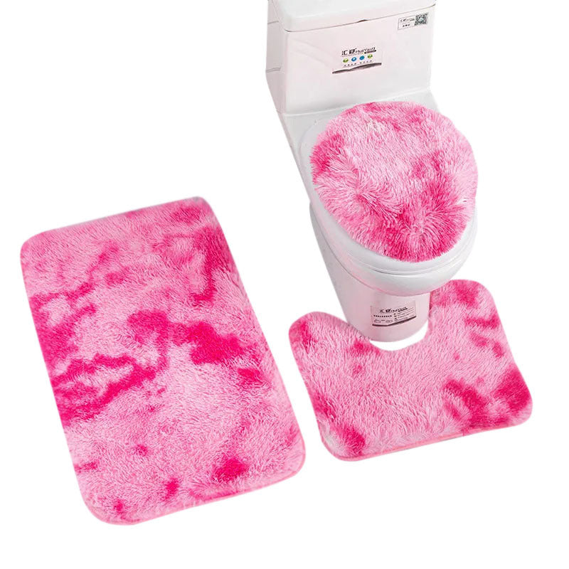 Anyhouz Bath Mat 3pc Rose Pink Bathroom Silk Tie-Dye Toilet Soft Non Slip Rug Shower Carpets Toilet Lid Cover Floor Mats for Hallway-Bathroom Rugs-PEROZ Accessories