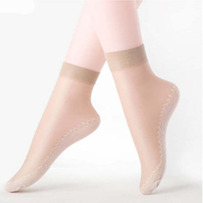 Anysox 10 Pairs Free Size Fashion Socks High Quality Velvet Silk Spring Summer Breathable Soft Cotton Bottom Wicking Slip-resistant for Women Beige-Socks-PEROZ Accessories