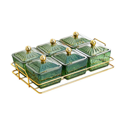 Anygleam Food Container Green 6 Grids Fruit Plate Partition Platter Snack Storage Box Bar Nut Snack Dish Serving Tray-Food Storage-PEROZ Accessories