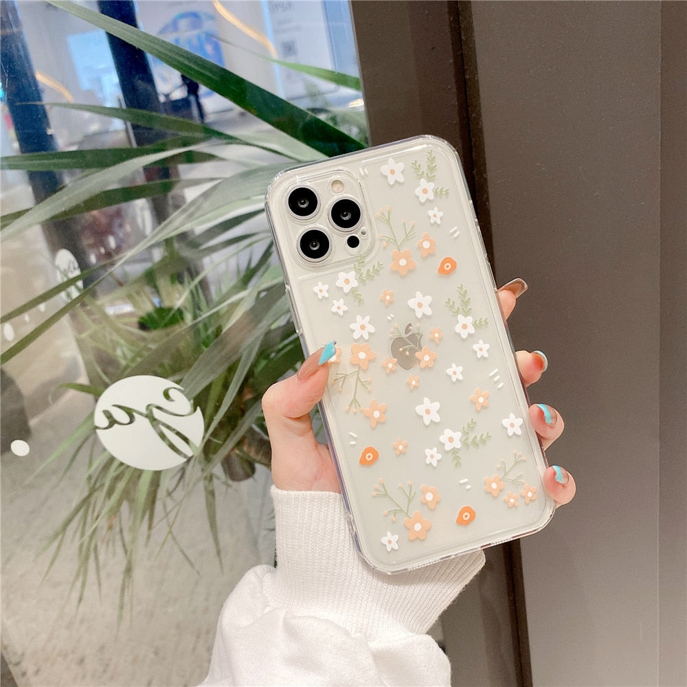 Anymob iPhone Case White and Orange Cute Flowers Floral Clear Soft Silicon Cover-Mobile Phone Cases-PEROZ Accessories