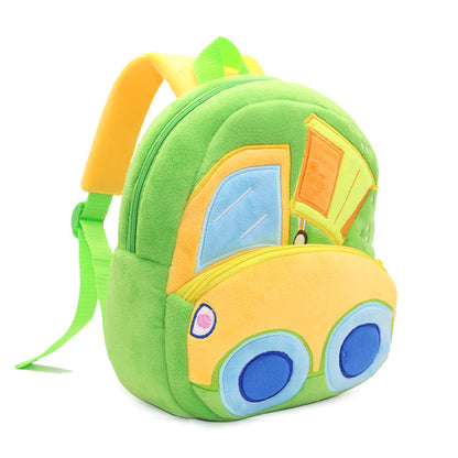 Anykidz 3D Green Car Dumper Kids School Backpack Cute Cartoon Animal Style Children Toddler Plush Bag Perfect Accessories For Boys and Girls-Backpacks-PEROZ Accessories