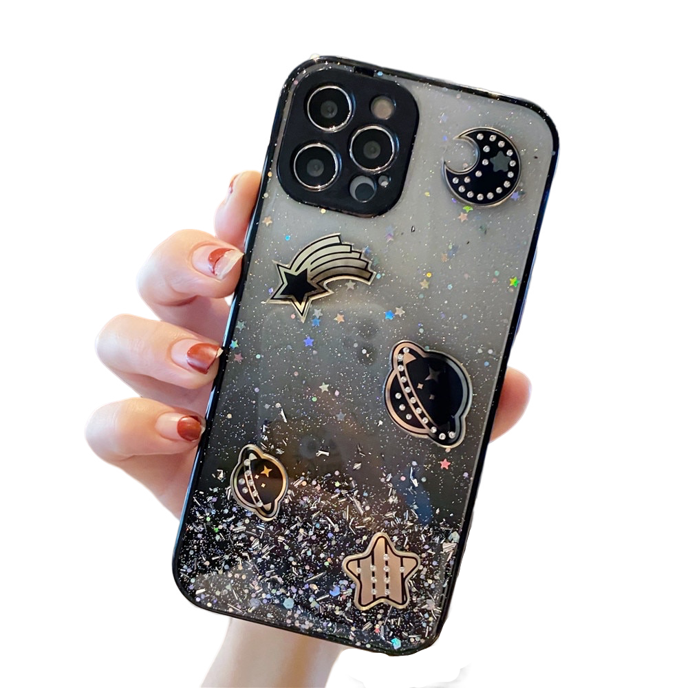 Anymob iPhone Case Black Cartoon Planet Glitter Soft Silicon Cover-Mobile Phone Cases-PEROZ Accessories