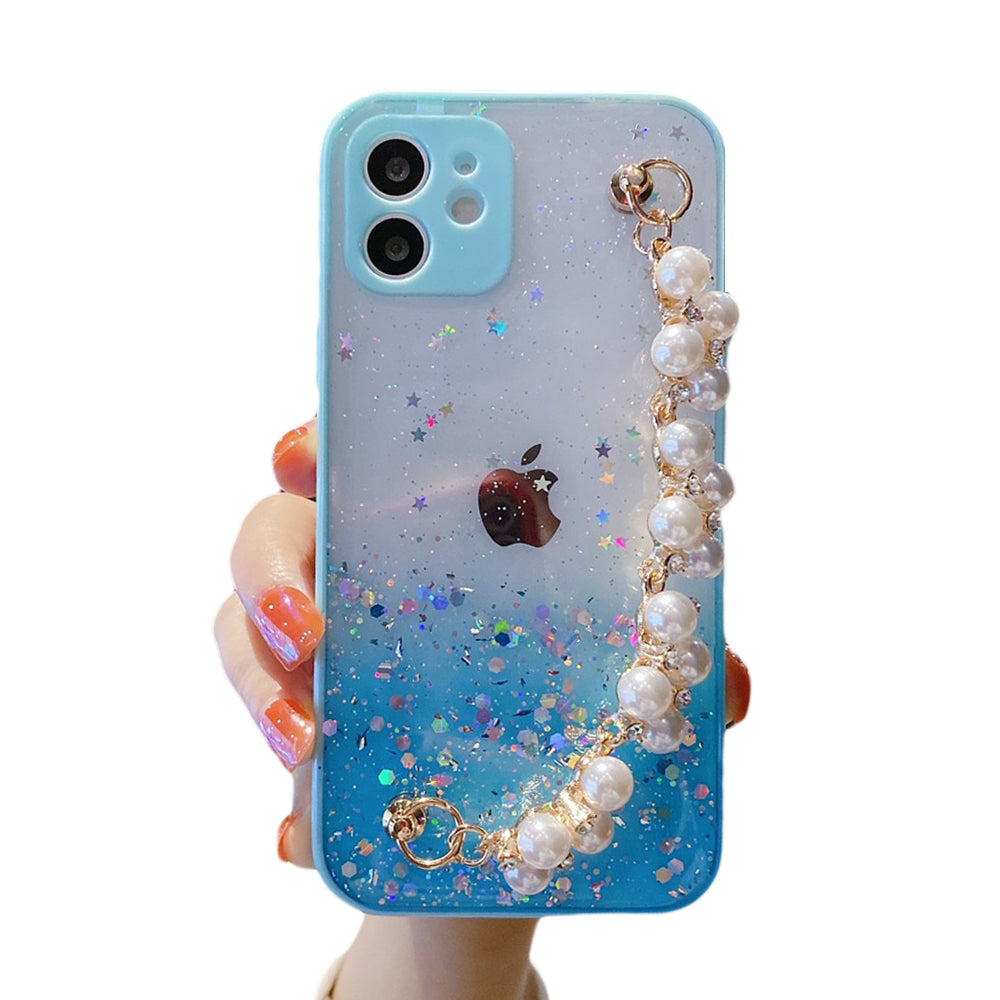 Anymob iPhone Case Sky Blue Pearl Bracelet Glitter Shockproof Camera Protection Cover-Mobile Phone Cases-PEROZ Accessories