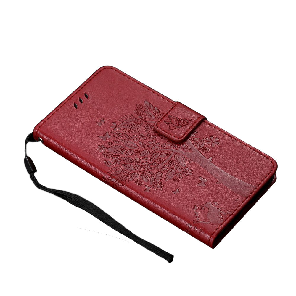 Anymob Samsung Red Tree Cat Leather Flip Case Wallet Phone Cover Protection-Mobile Phone Cases-PEROZ Accessories