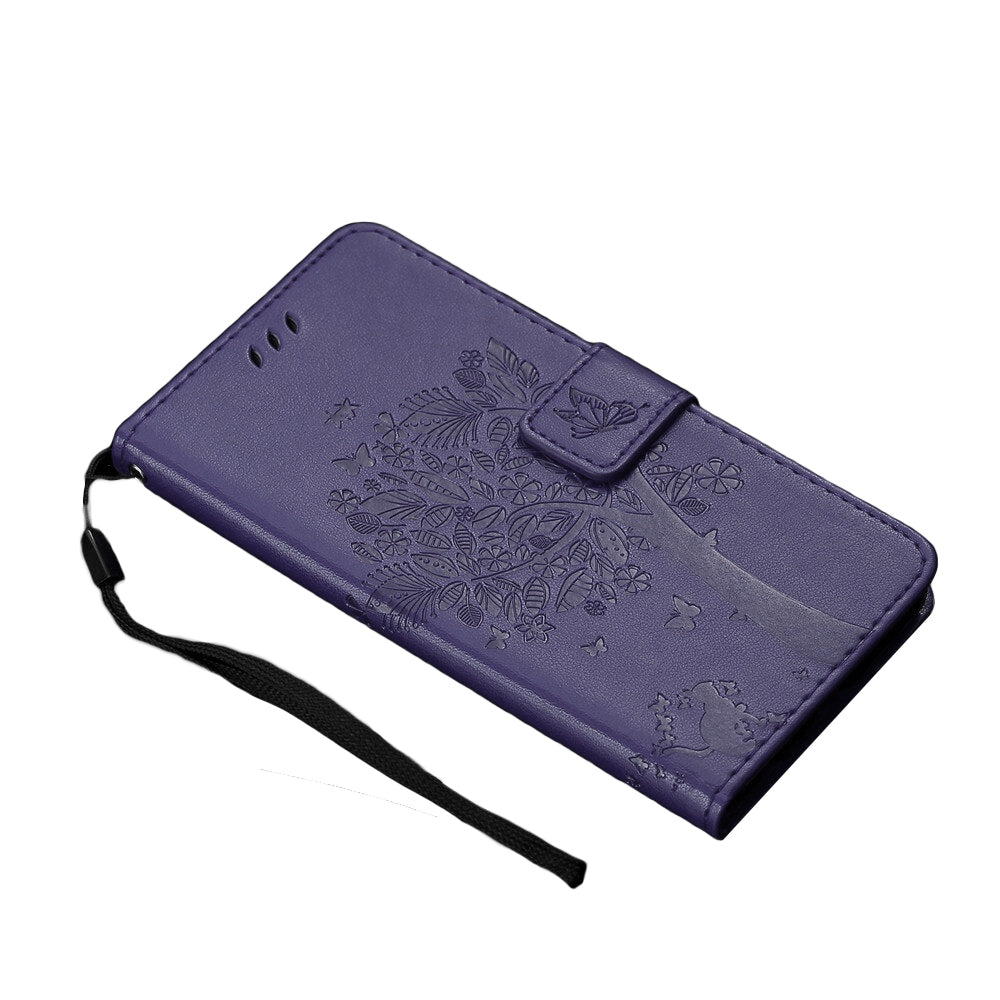 Anymob Samsung Dark Violet Tree Cat Leather Flip Case Wallet Phone Cover Protection-Mobile Phone Cases-PEROZ Accessories