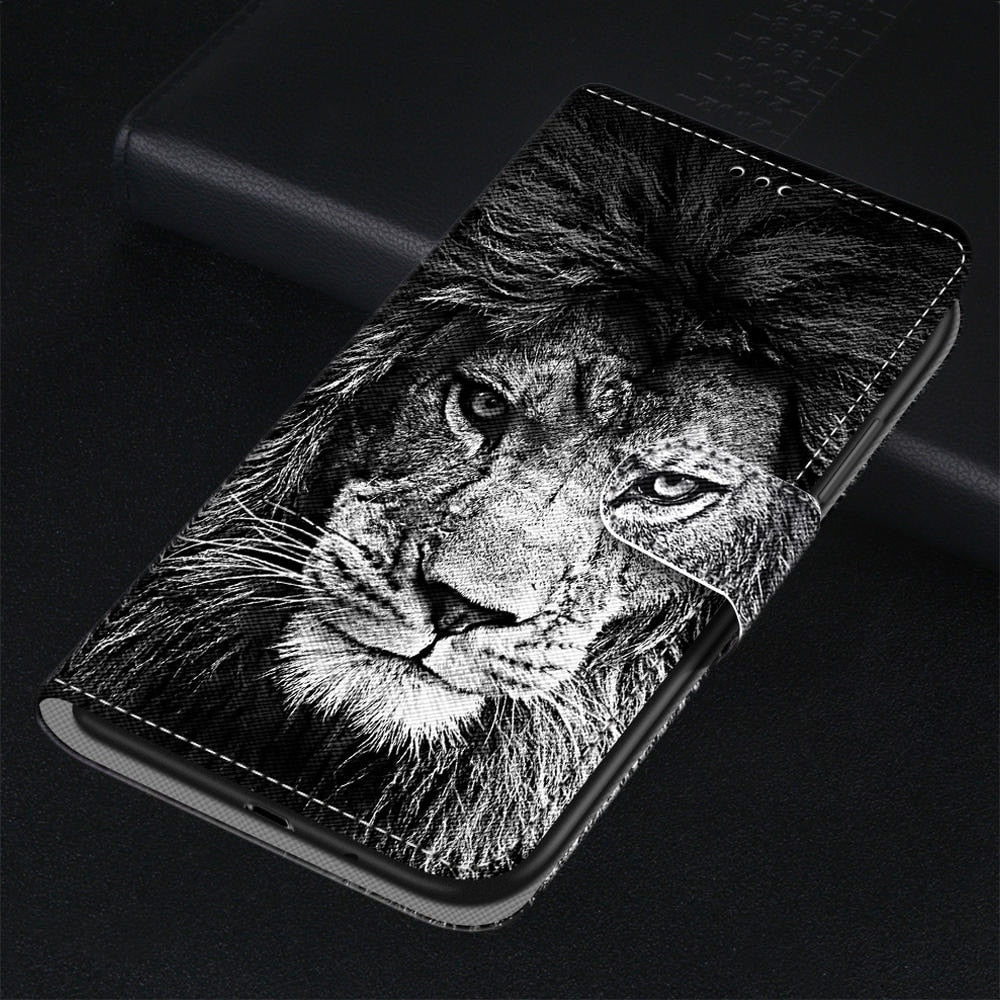 Anymob iPhone Case Black Lion Flip Leather Wallet Animal Painting Phone Book Style Cover-Mobile Phone Cases-PEROZ Accessories