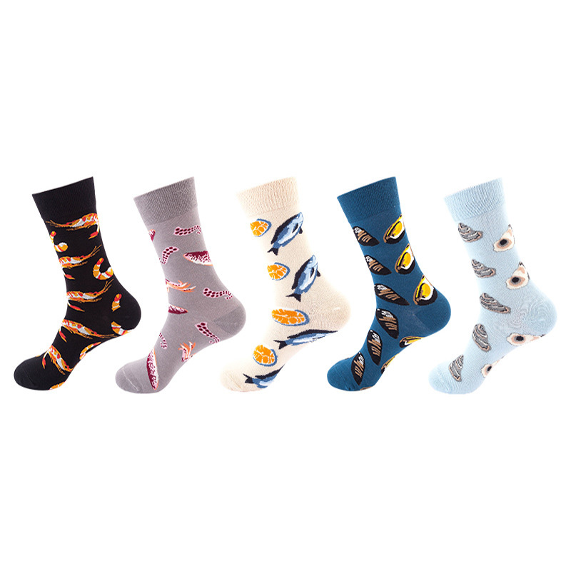 Anysox 5 Pairs One Size 5-11 Mixed Color Set Christmas Socks Sea Animals Cotton Fashion Woman Skateboard Oil Paitiing-Socks-PEROZ Accessories