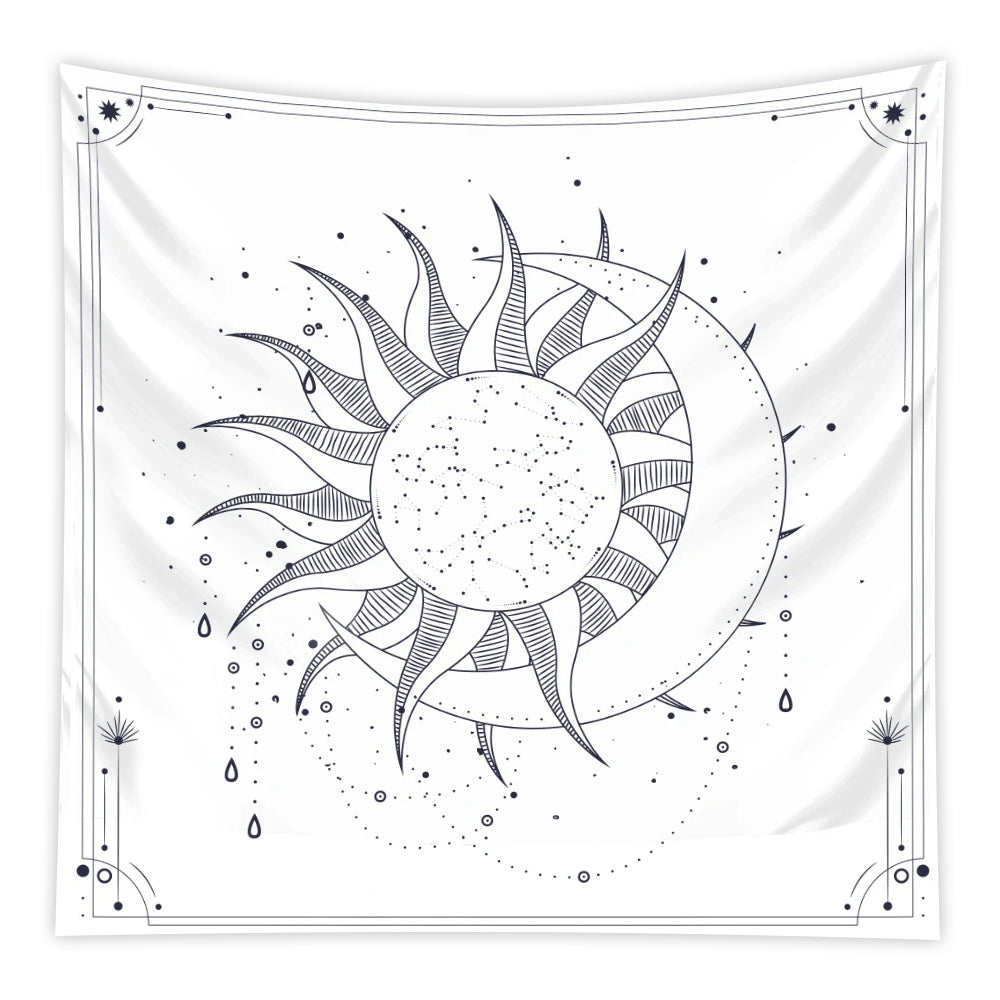 Anyhouz Tapestry White Sun and Moon Dance 150x130cm Psychedelic Scene Art Hippie Bohemian Decorative Sheet-Tapestry-PEROZ Accessories