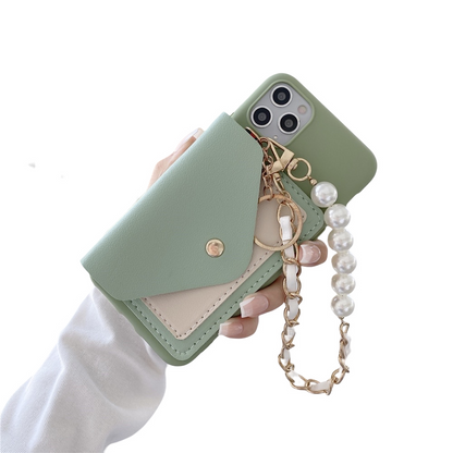 Anymob iPhone Case Green Pearl Bracelet Leather Card Package Soft Silicone Back Cover-Mobile Phone Cases-PEROZ Accessories