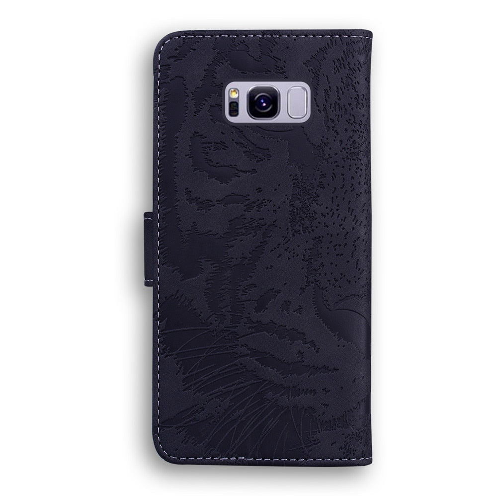 Anymob Samsung Phone Case Black Leather Flip Fashion Luxurious Tiger Embossed Cover-PEROZ Accessories