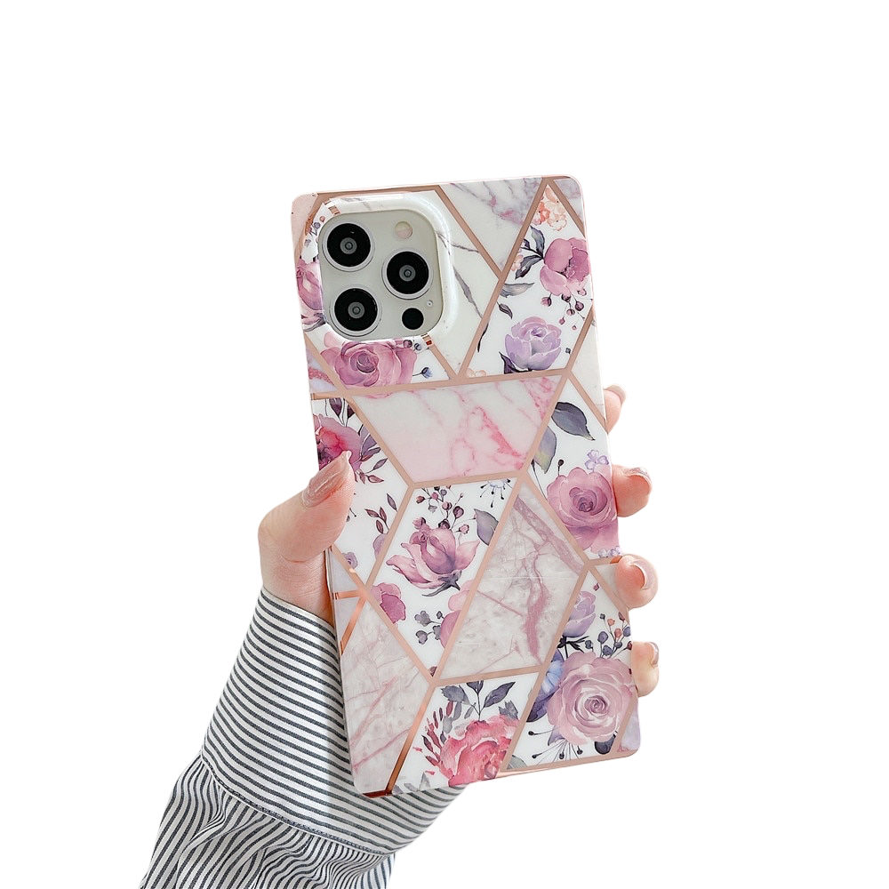 Anymob iPhone Case Purple Square Marble Geometric Flowers Soft Silicone Cover-Mobile Phone Cases-PEROZ Accessories