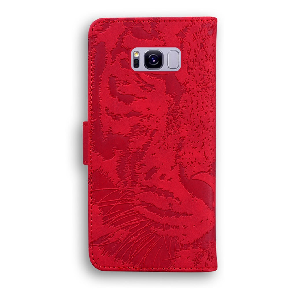 Anymob Samsung Phone Case Red Leather Flip Fashion Luxurious Tiger Embossed Cover-PEROZ Accessories