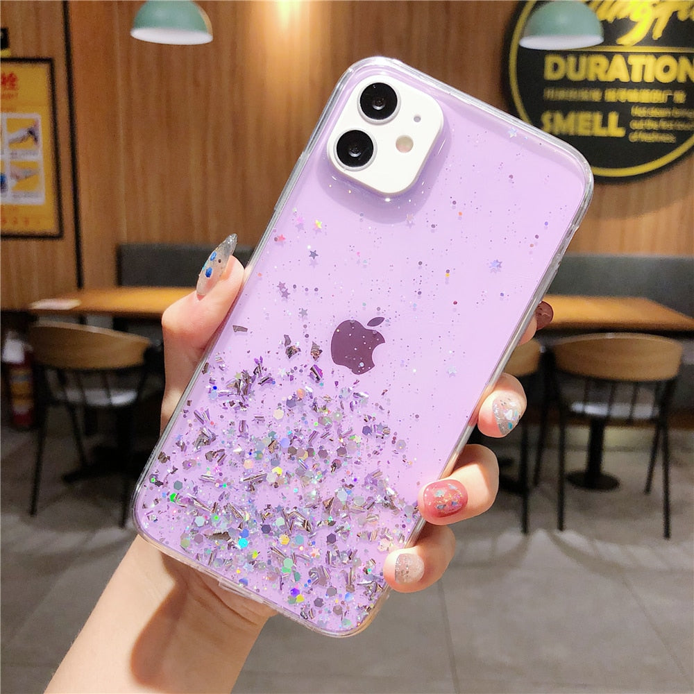 Anymob iPhone Case Purple Transparent Silicone Bling Glitter Silver Foil Cover-Mobile Phone Cases-PEROZ Accessories