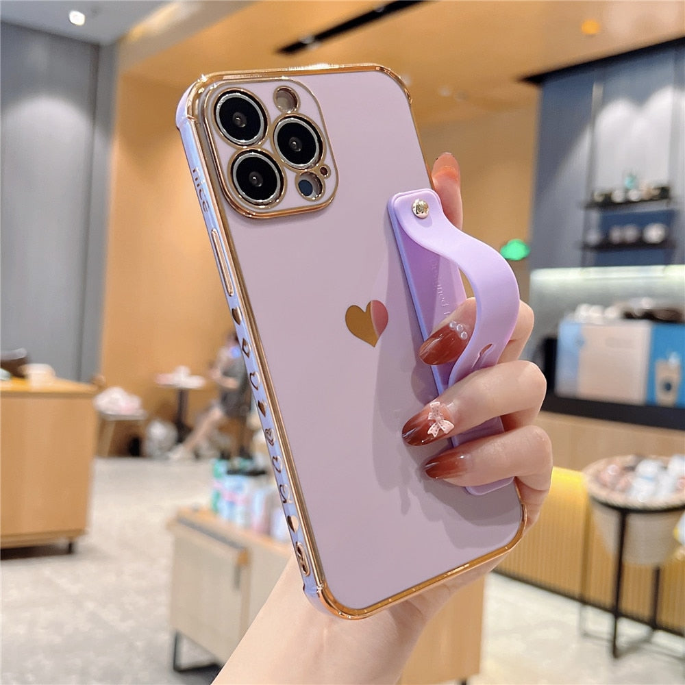 Anymob iPhone Case Purple Square Holder Wristband Plating Heart Shockproof Protective Cover-Mobile Phone Cases-PEROZ Accessories