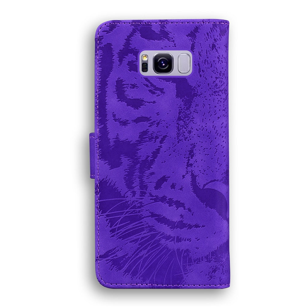 Anymob Samsung Phone Case Blue Leather Flip Fashion Luxurious Tiger Embossed Cover-PEROZ Accessories