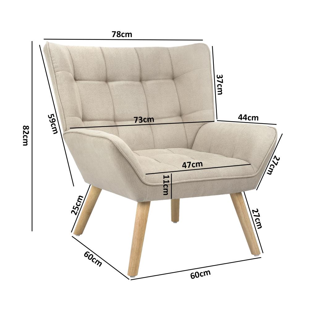 Oikiture Armchair Accent Chairs Sofa Lounge Fabric Upholstered Tub Chair Beige-Armchair-PEROZ Accessories