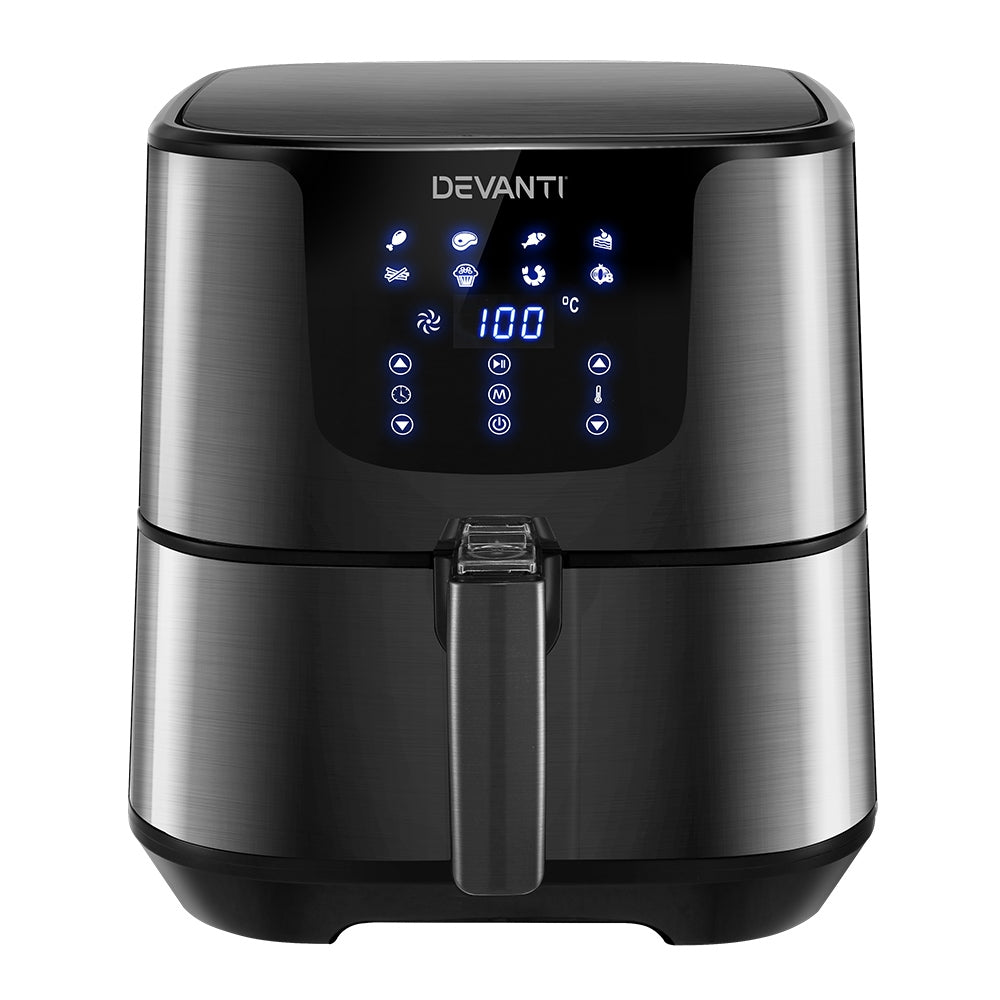 Devanti Air Fryer 7L LCD Fryers Oven Airfryer Kitchen Healthy Cooker Stainless Steel-Appliances &gt; Kitchen Appliances-PEROZ Accessories