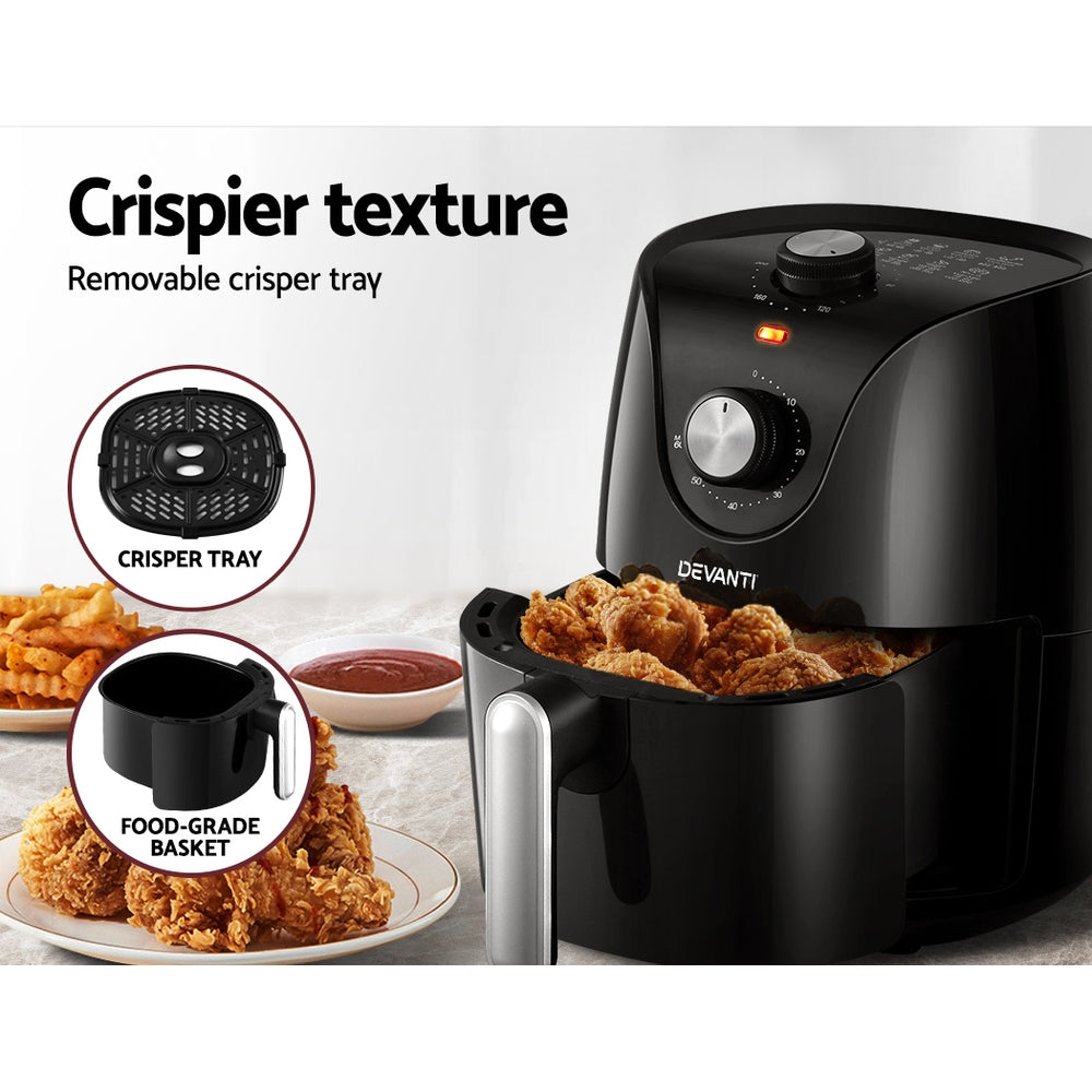 Devanti Air Fryer 2.5L Electric Fryers Airfryer Healthy Cooker Oil Free Kitchen-Appliances &gt; Kitchen Appliances-PEROZ Accessories