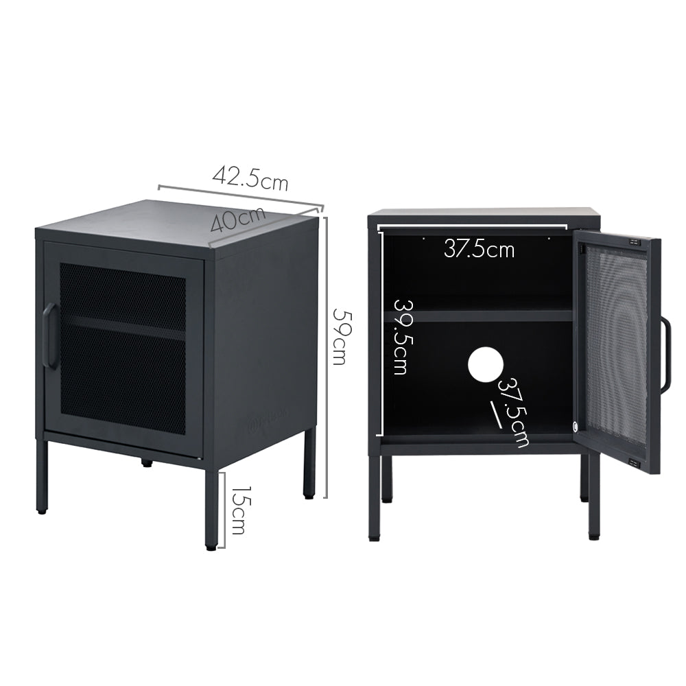 ArtissIn Mini Mesh Door Storage Cabinet Organizer Bedside Table Black-Bedside Tables - Peroz Australia - Image - 3
