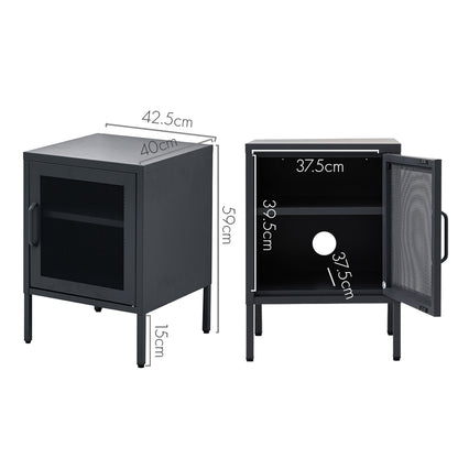 ArtissIn Mini Mesh Door Storage Cabinet Organizer Bedside Table Black-Bedside Tables - Peroz Australia - Image - 3