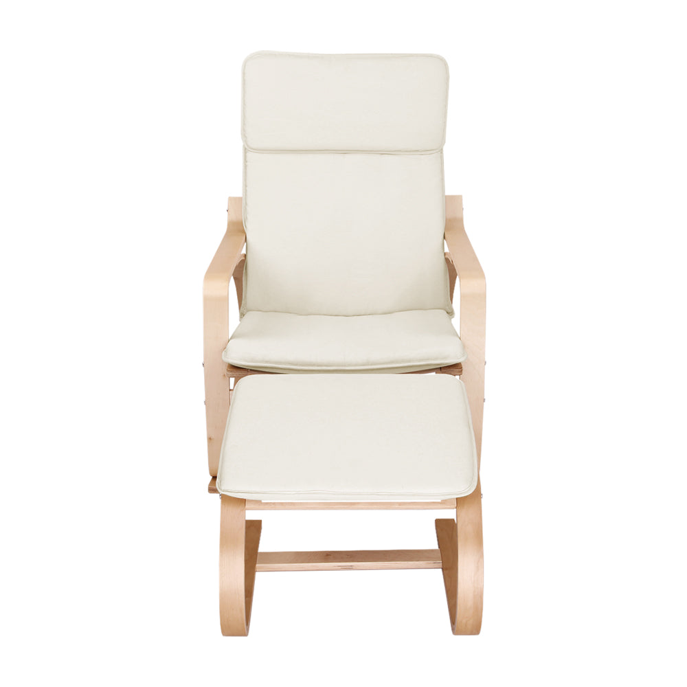 Artiss Wooden Armchair with Foot Stool - Beige-Furniture &gt; Living Room - Peroz Australia - Image - 4