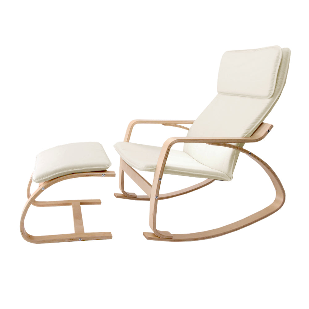 Artiss Wooden Armchair with Foot Stool - Beige-Furniture &gt; Living Room - Peroz Australia - Image - 5