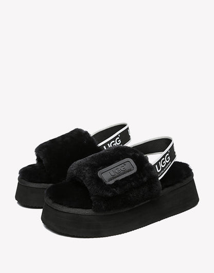 Australian Shepherd AS UGG Women High Platform Fluffy Slides Poppin-Slides-PEROZ Accessories