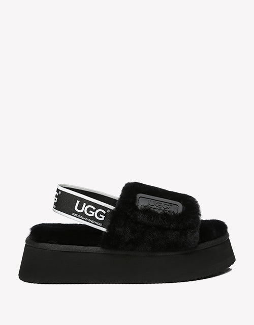 Australian Shepherd AS UGG Women High Platform Fluffy Slides Poppin-Slides-PEROZ Accessories