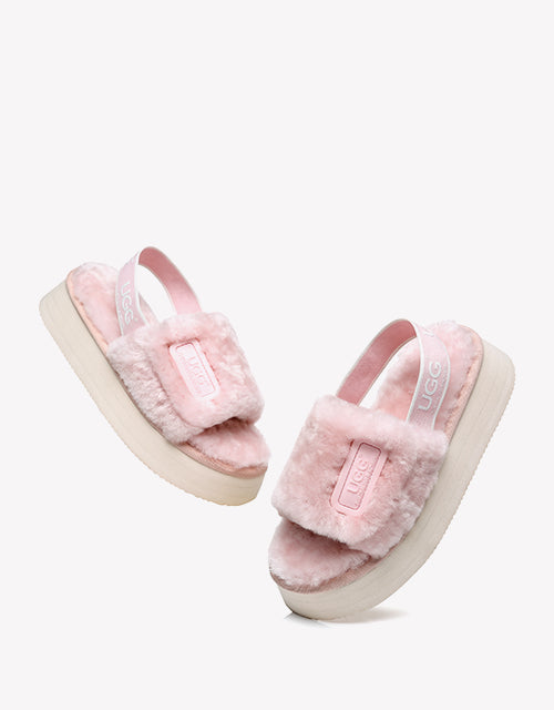 Australian Shepherd AS UGG Women High Platform Fluffy Slides Poppin-Slides-PEROZ Accessories