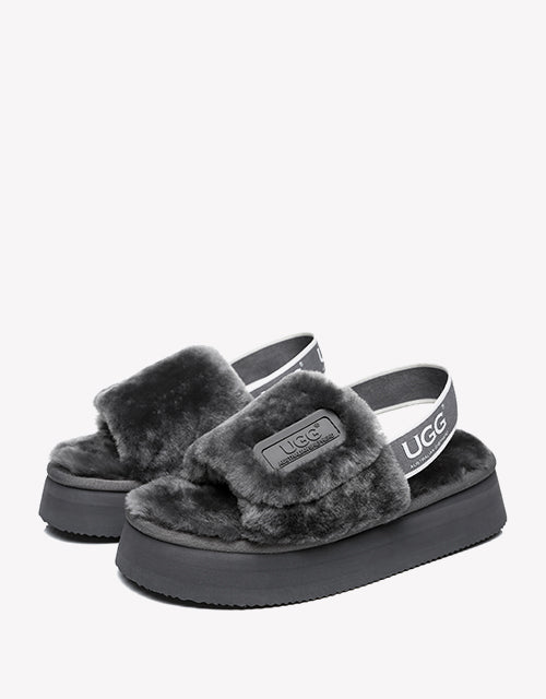 Australian Shepherd AS UGG Women High Platform Fluffy Slides Poppin-Slides-PEROZ Accessories