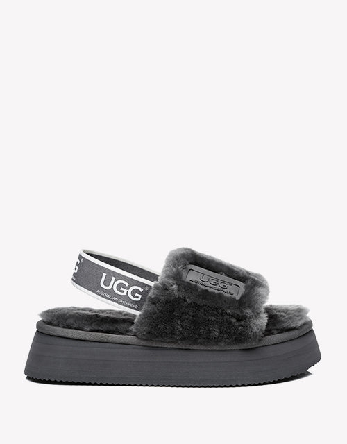 Australian Shepherd AS UGG Women High Platform Fluffy Slides Poppin-Slides-PEROZ Accessories