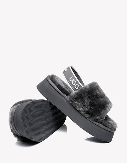 Australian Shepherd AS UGG Women High Platform Fluffy Slides Poppin-Slides-PEROZ Accessories