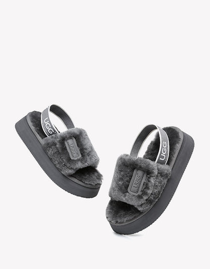 Australian Shepherd AS UGG Women High Platform Fluffy Slides Poppin-Slides-PEROZ Accessories