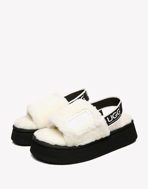 Australian Shepherd AS UGG Women High Platform Fluffy Slides Poppin-Slides-PEROZ Accessories