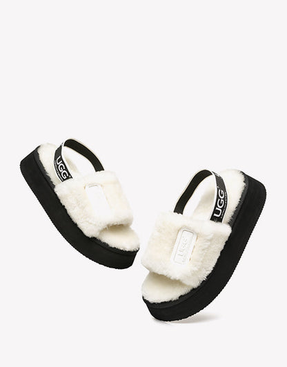 Australian Shepherd AS UGG Women High Platform Fluffy Slides Poppin-Slides-PEROZ Accessories